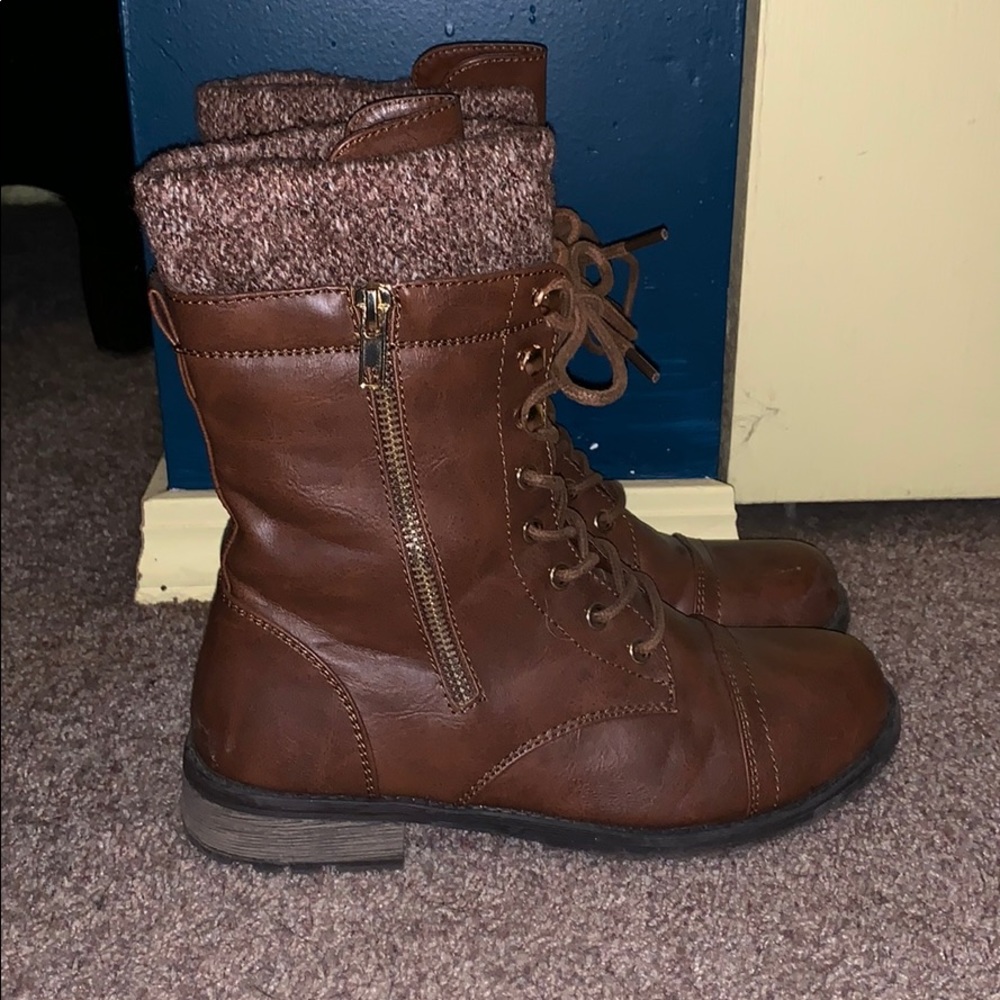 Brown combat boots